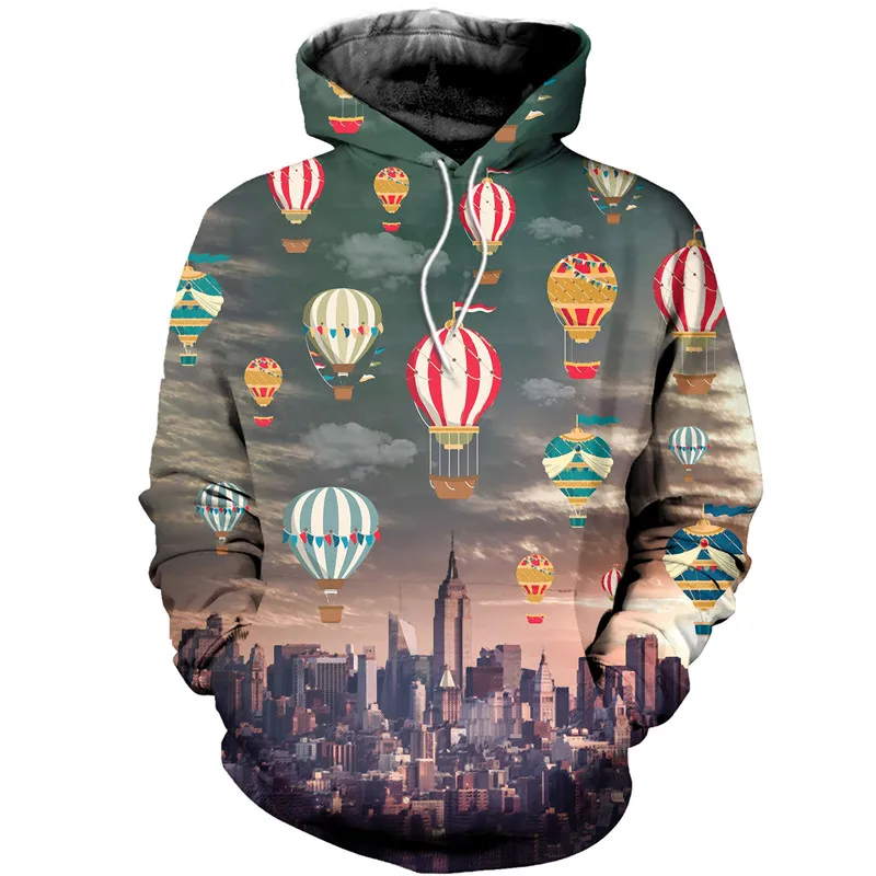 

New European and American style hoodie 3D full printing hot air balloon pattern zipper hoodie casual street Harajuku sweatshirt