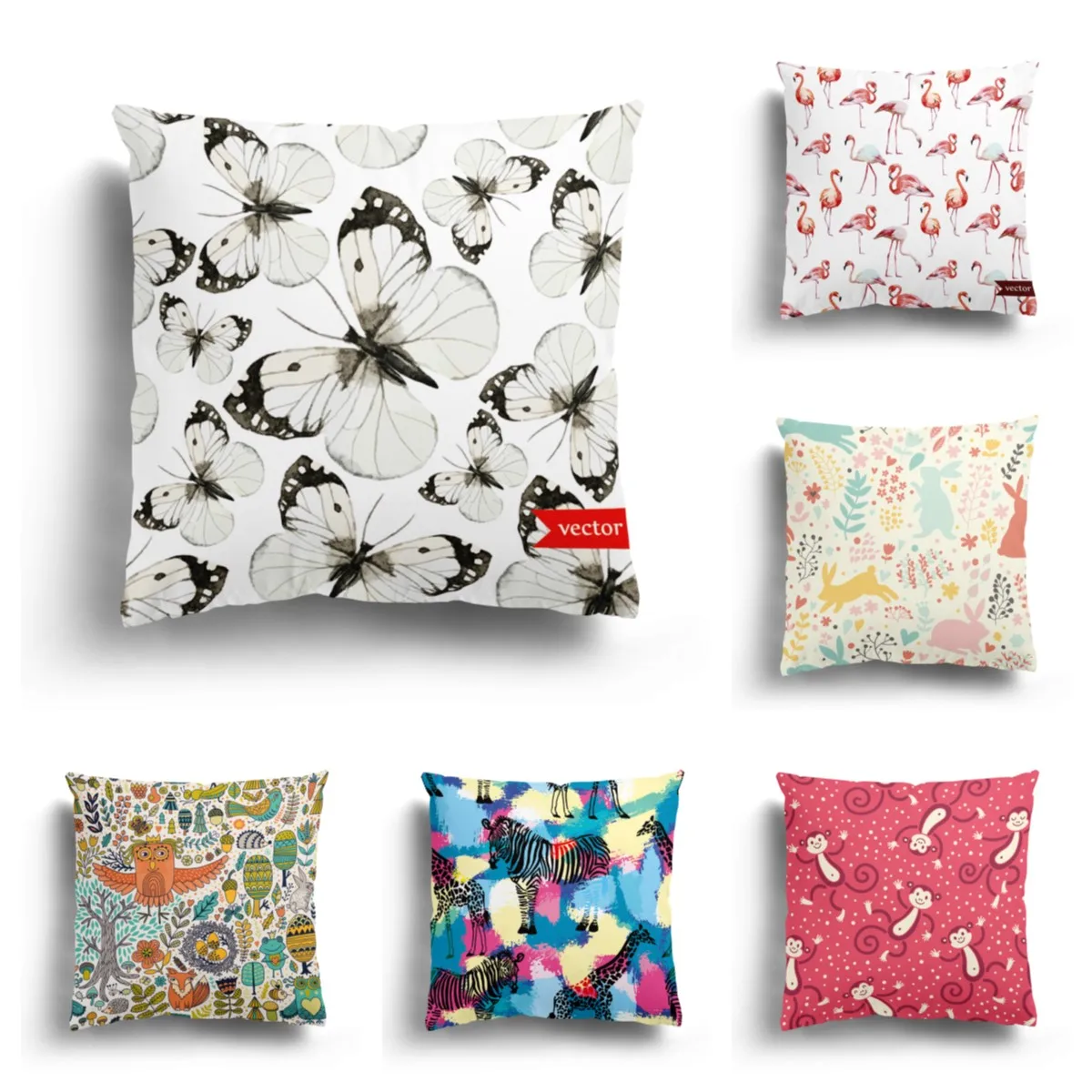 

Flamingo Peacock Rabbit Monkey Cartoon Animal Series Short Plush Pillow Case Cushion Cover Home Decor Sofa Pillow Case