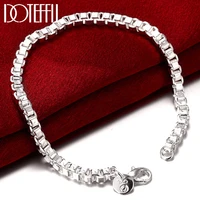 doteffil 925 sterling silver 4mm square box chain 8 inches bracelet for woman charm wedding engagement fashion party jewelry