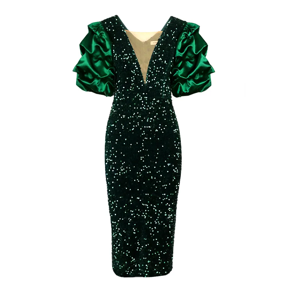 Plus Size Dresses V-Neck Solid Mid-Calf Dresses for Women 2022 Luxury Designer Party Dresses Evening Dresses Sheath Tierred