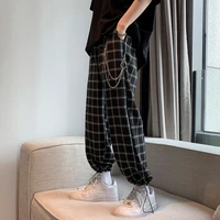 2022 plaid pants mens korean version trend loose drawstring leggings summer thin fashion brand ruffian handsome and versatile