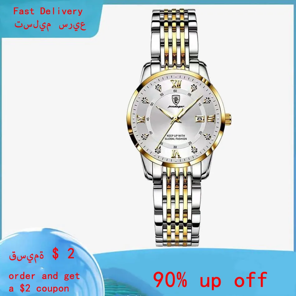 

Women Watches Quartz Watch Waterproof Luxury Fashion Ladies Luminous Date Stainless Stain Wristwatch Girlfriend Gift