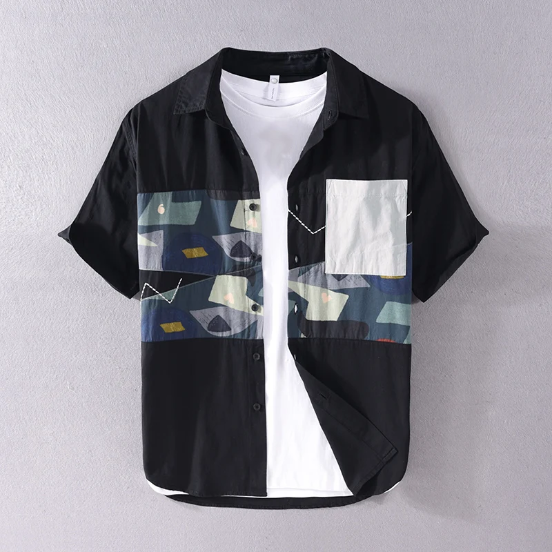 

Рубашка мужская хлопковая с коротким рукавом, Стильная Повседневная Удобная блузка в стиле пэчворк