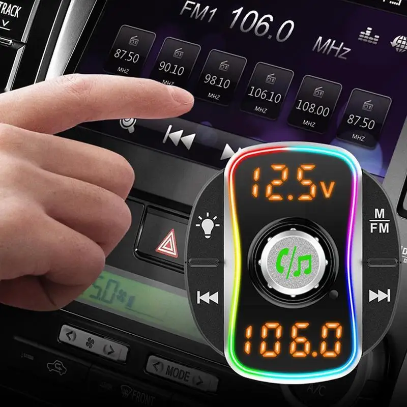 

Автомобильный FM-передатчик, Bluetooth 5,0, mp3-плеер, QC3.0 + PD, автомобильный с зарядным комплектом, беспроводная светодиодсветодиодный подсветка, бы...