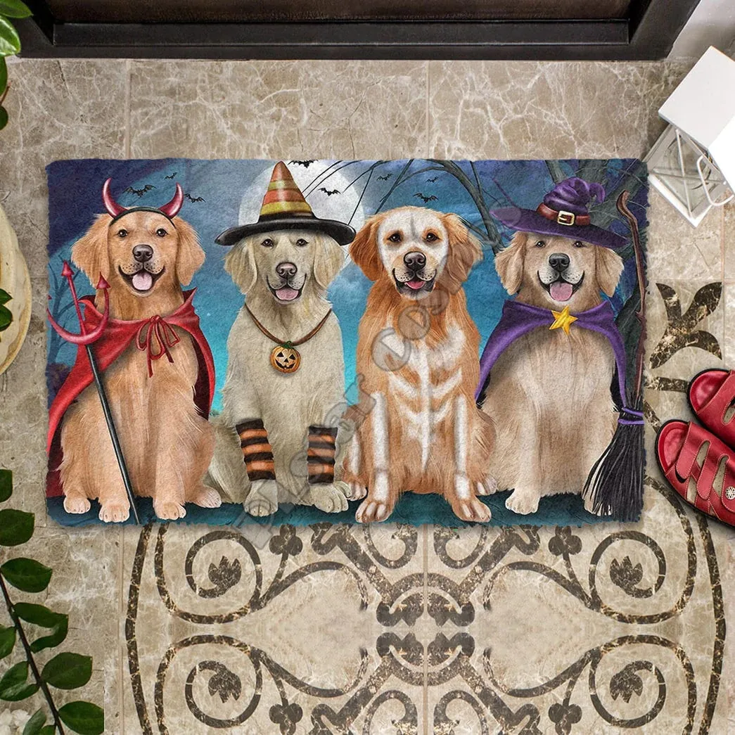 

German Shepherd/Golden Retriever Dog Happy Halloween Doormat 3D Printed Indoor Outdoor Doormat Non-slip love dogs gift