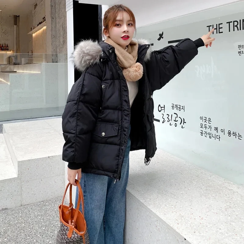 Women Hooded Big Fur Collar Parkas Thickening Jackets 2021 New Winter Down Cotton Jacket Female Cotton Padded Coats Outerwear