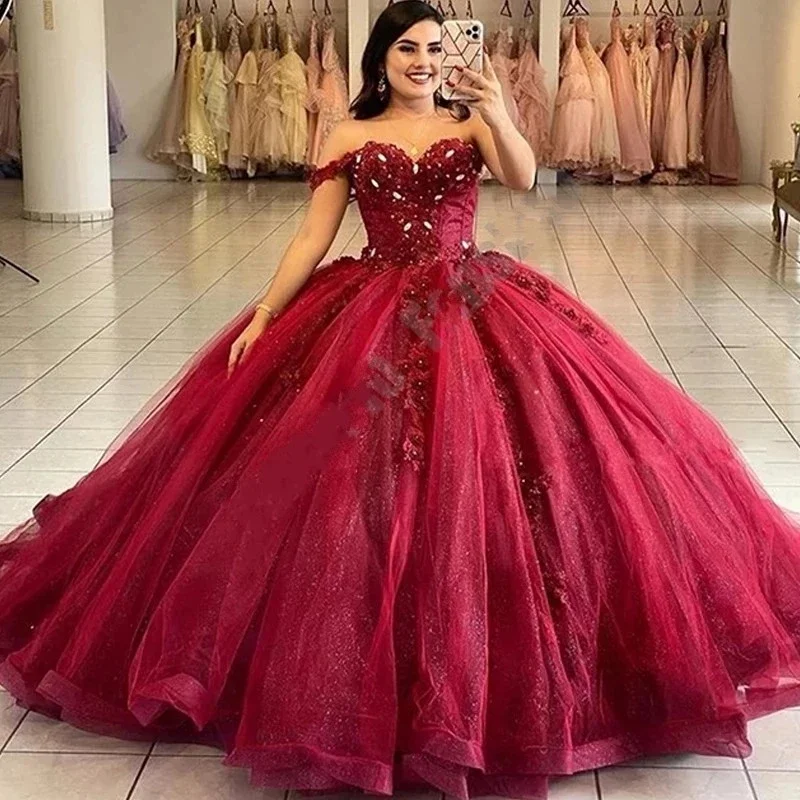 

Sexy Off-Shoulder Ball Gown Sweetheart Quinceanera Dresses Lace Tulle Birthday Formal Princess Sweet 16 Party Gowns