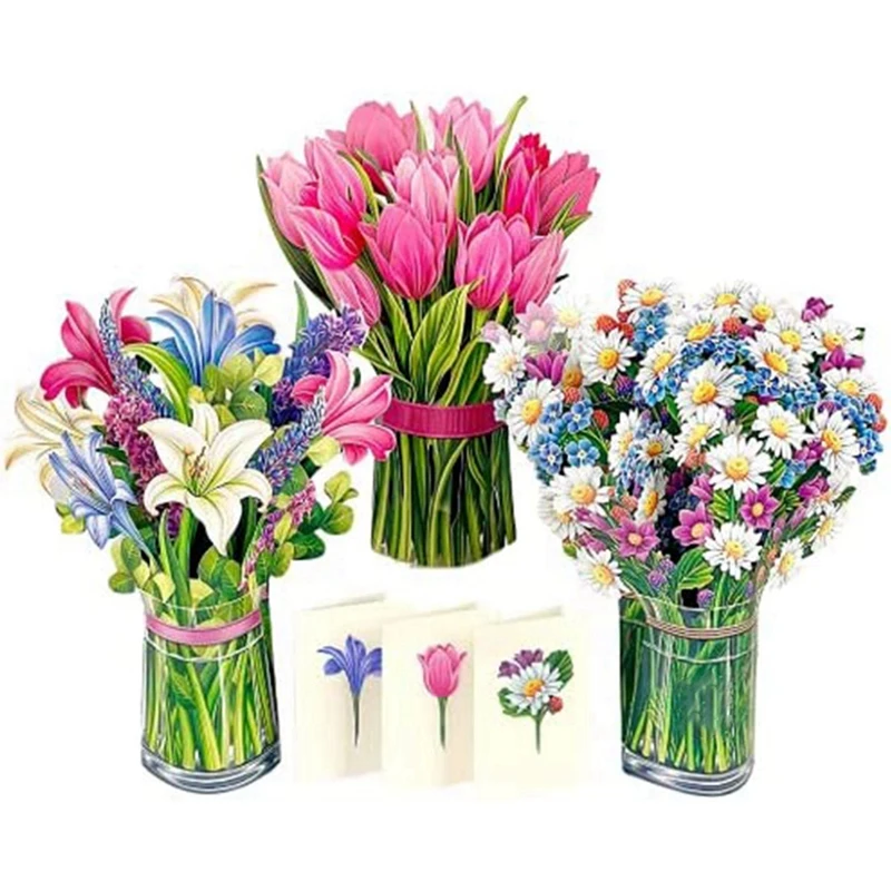 

-Up Cards, Life Sized Forever Flower Bouquet 3D Popup Greeting Cards With Note Card And Envelope
