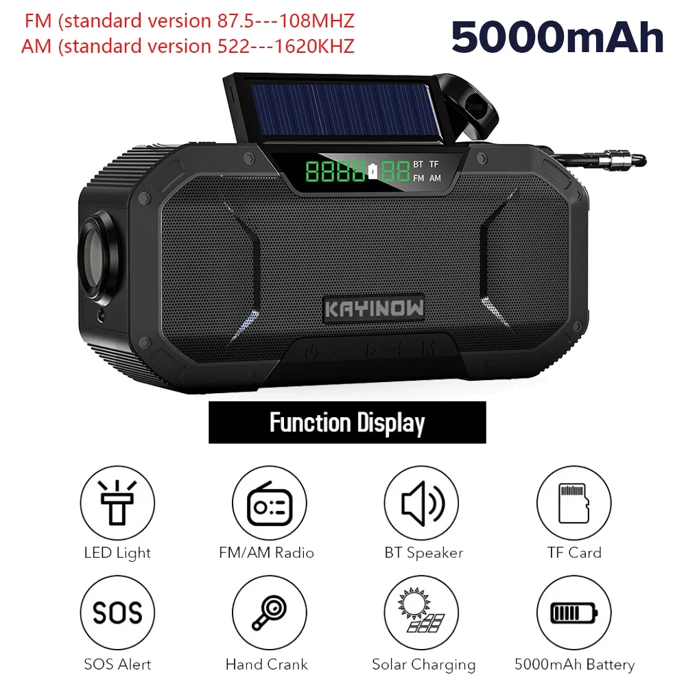 AM/FM аварийное радио 5000/10000 мАч на солнечной батарее