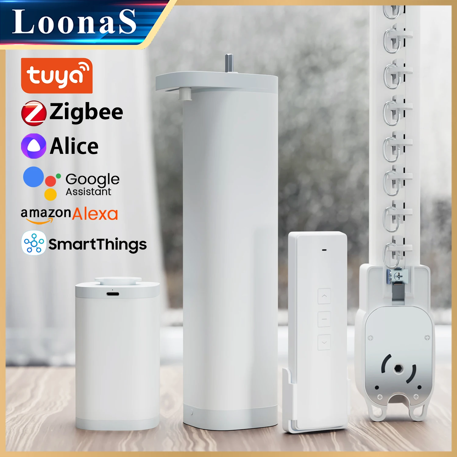 

Версия с аккумулятором Tuya Zigbee Smart Curtain Motor Автоматическая система Рельсовый карниз Поддержка Alexa Google Assistant Smartthings Alice