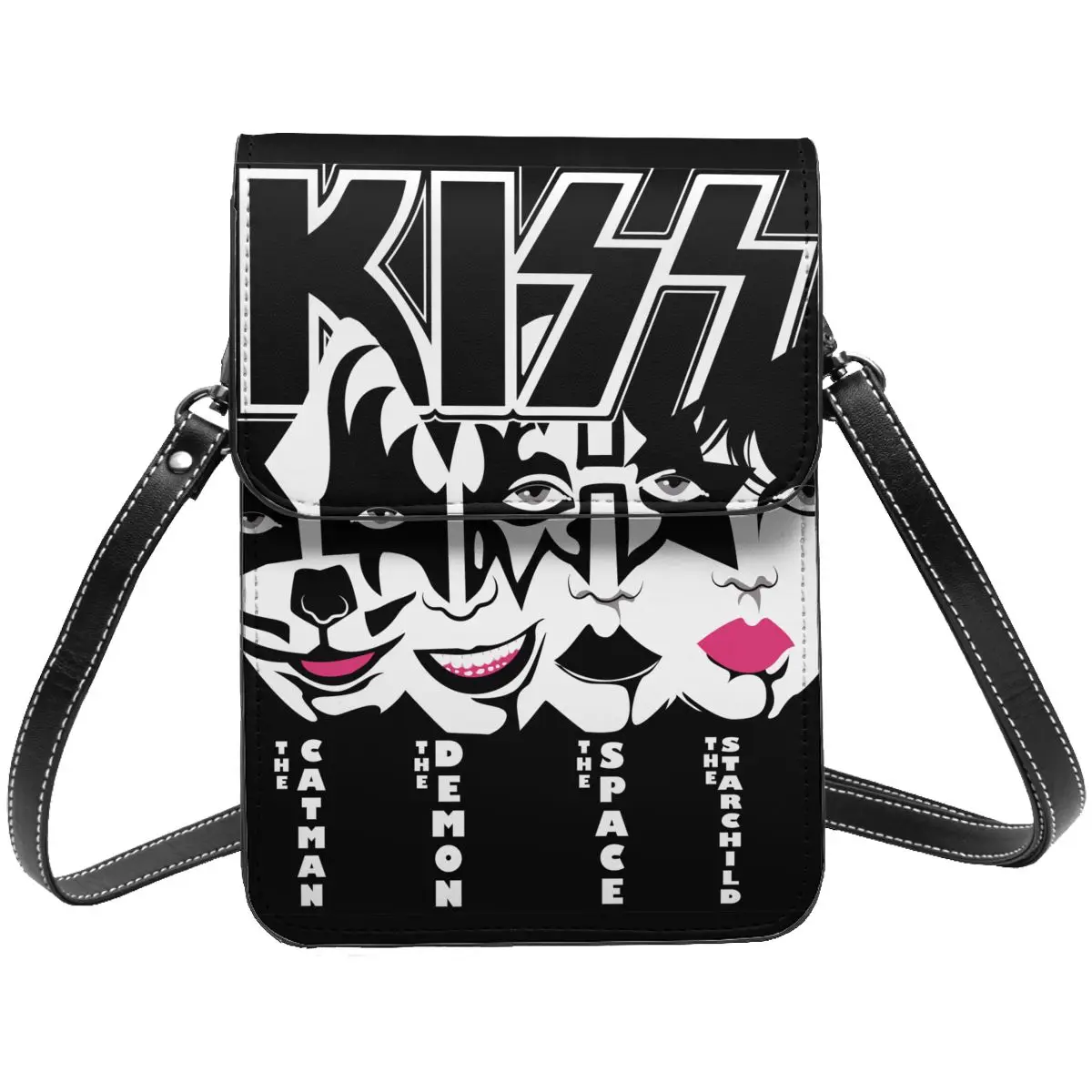 Badass Kiss Rock Band Cell Phone Bag Leather Card Case Stylish Girl Mini Shoulder Bag Portable