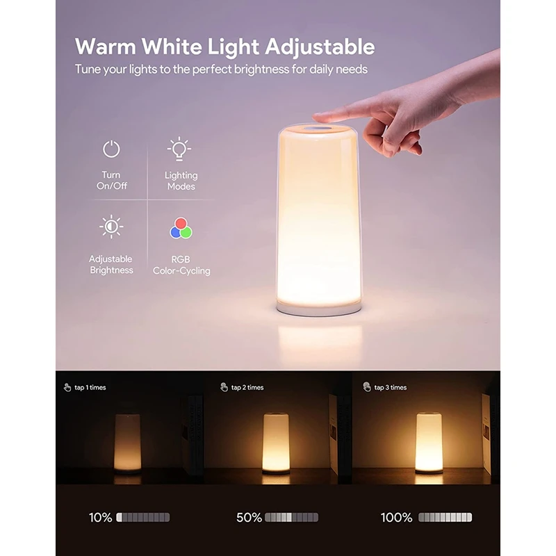 

Table Lamp,Nightstand Lamp For Living Bedroom,Touch Control Beside LED Lamp Dimmable Light,RGB Color Changing EU Plug