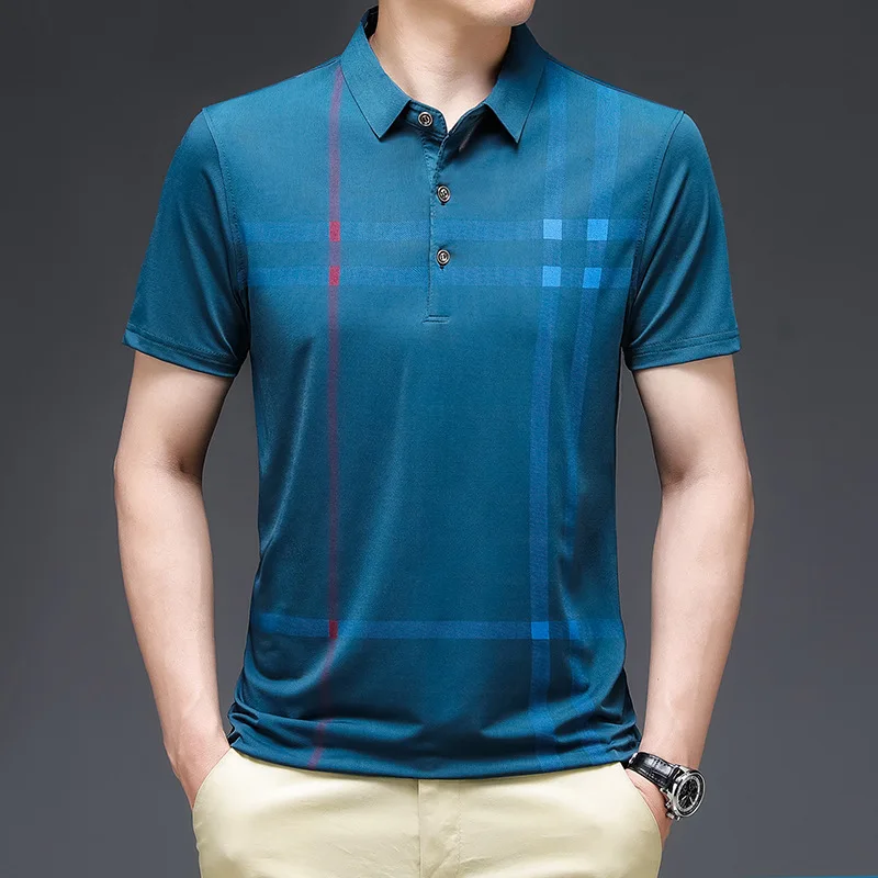

New Fashion Brand Polo Shirt Men's Summer Mandarin Collar Slim Fit Solid Color Button Breathable Polos Casual Men Clothing
