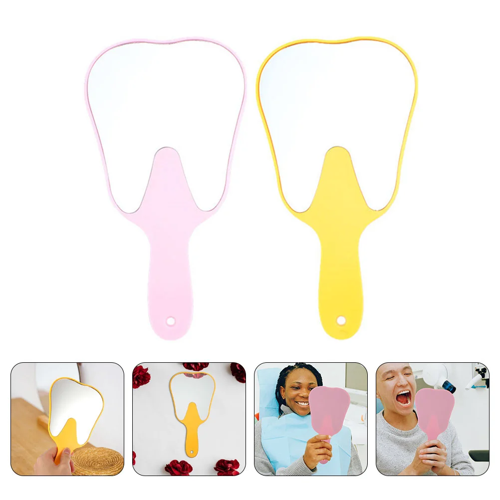 

2 Pcs Tooth Shaped Mirror Girl Cosmetics Mirrors Handheld Mini Plastic Glass Compact Female Miss Travel Make