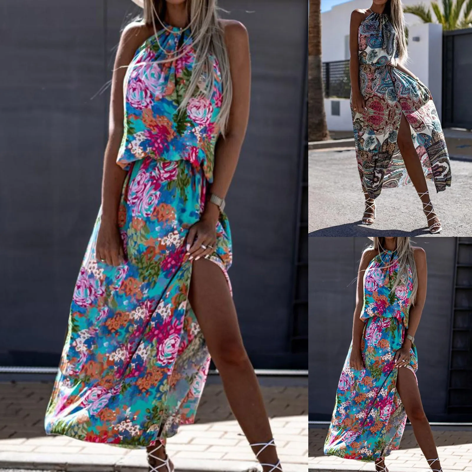 

Женское длинное платье, повседневное плявечерние праздничное богемное платье макси, Повседневный Сарафан с разрезом на талии, наряды, пляж...