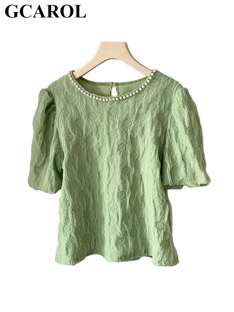 

Женская футболка с буффами GCAROL, шифоновая футболка из органзы с рукавами-фонариками на лето и весну, Элегантный Модный пуловер