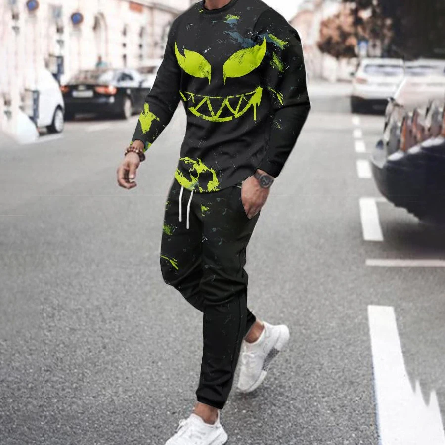 Men Set Tracksuit Long Sleeve T Shirts Trousers 2-piece Lion King Casual Outfits Spring Harajuku Clothing Oversized Streetwear