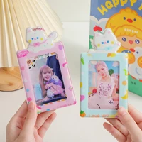 kawaii cat photocards holder with chain kpop student waterproof cards protector kpoop idol photo sleeves cute school stationery