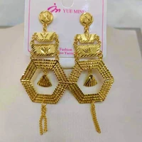 women gold color vintage earrings indian dubai gold glated luxury earring fashion 18k gold plated jewelry for women wedding