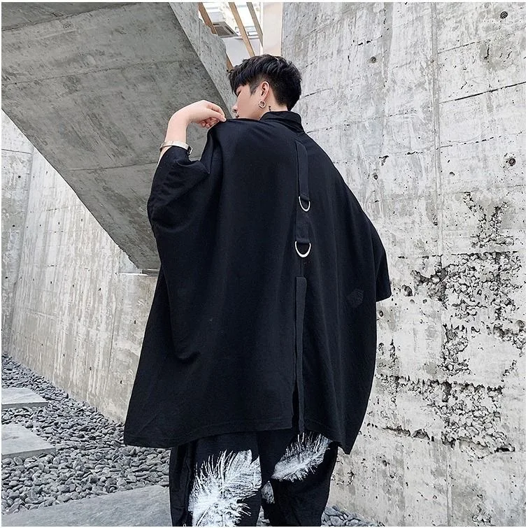 Фото ARENS Techwear, черная футболка большого размера, летняя футболка с рукавами «долман», футболка с лентой, анорак, мужская панк-японская уличная одежда, хип-хоп, готика №4