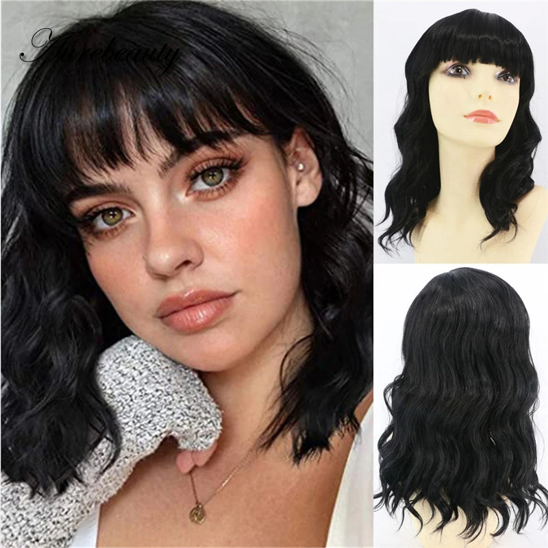 

Heat Resistant Short Cut Bob Body Wave Synthetic Hair Wig With Bangs Cosplay Red 99J Pink Full Machine Made Wigs For Black Women