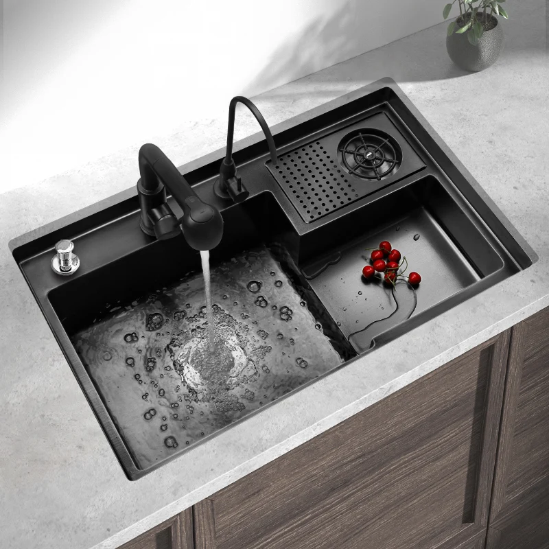 

Nano Black Sink 304 Stainless Steel Vegetable Wash Basinhigh-Pressure Cleaning Cup Coffee Shop Wine Bar Sink Kitchen Accessories