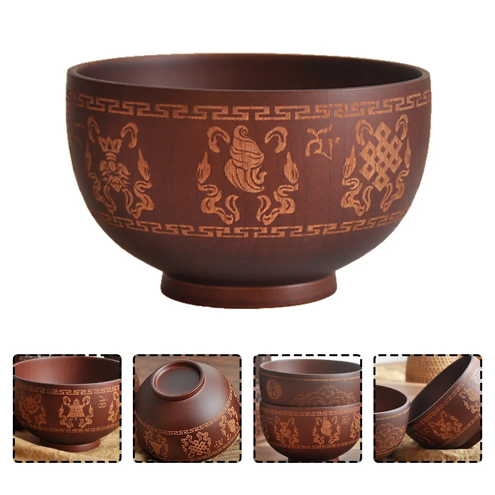 

Wooden Bowl Delicate Carving Craft Bowl Ethnic Style Carving Pattern Bowl