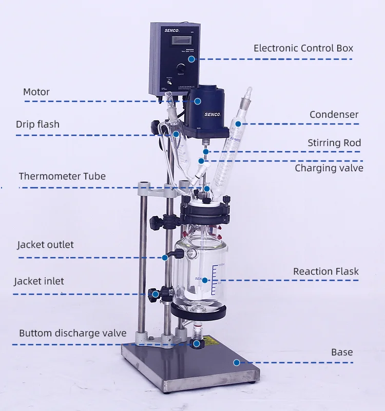 FC102 конкурентоспособная цена ПТФЭ стеклянный реактор аппарат для дистилляции 1 л