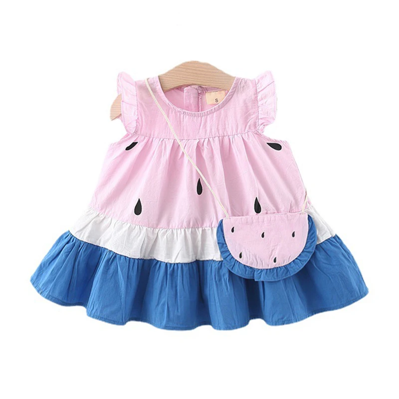 

2 предмета, летнее платье принцессы для маленьких девочек, одежда хлопковые милые платья без рукавов с рисунком для малышей + сумка, одежда д...