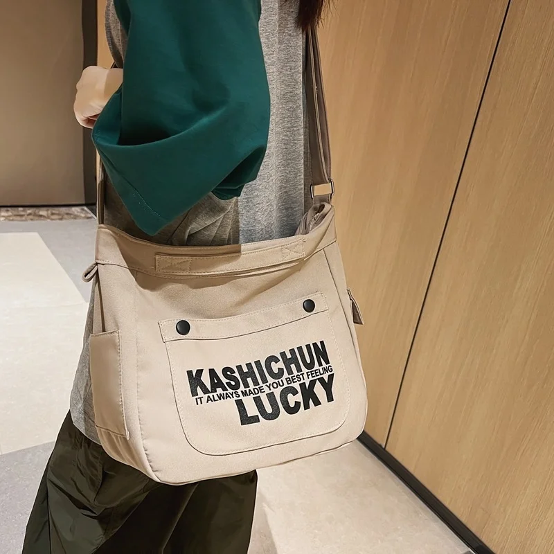

Korean Men Women Shoulder Crossbody Book Bag Fashion Nylon Canvas Students r Bag for School 2023 Large Unisex Handbags