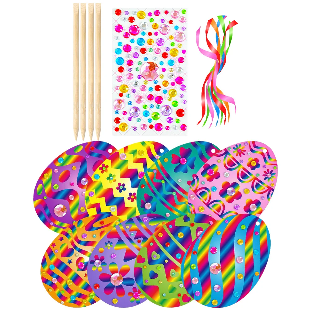 

Easter Egg Scratch Painting Kits Kids Rainbow Scratch Paper Bulk Easter Party Supplies Wood Black Scratch Paper Child