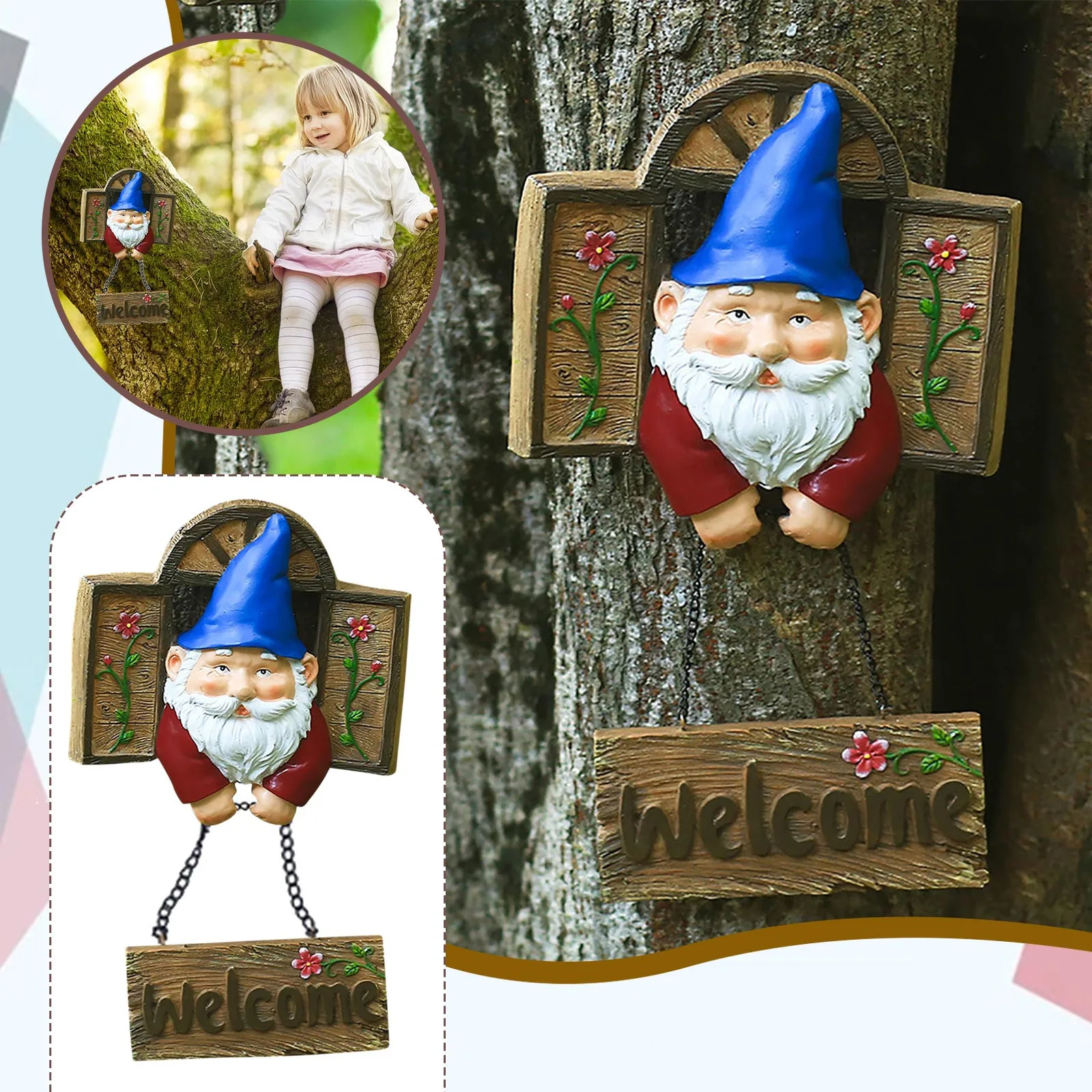 

Garden Gnome Statue Elf Out The Door Tree Hugger Garden Peeker Yard Art Tree Sculpture Tree Gnome Decoration