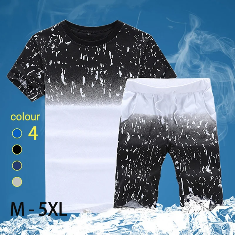 2023 New Men's Summer T-shirt Shorts Two-piece Sports Suit Simple Vacation Suit M-5XL