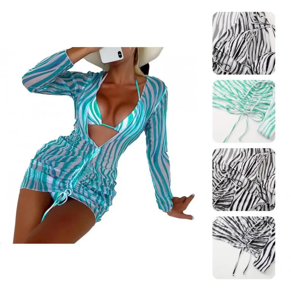 

3Pcs/Set Stylish Swimsuit Printing Breathable Bikini Set Split Type Women Bikini