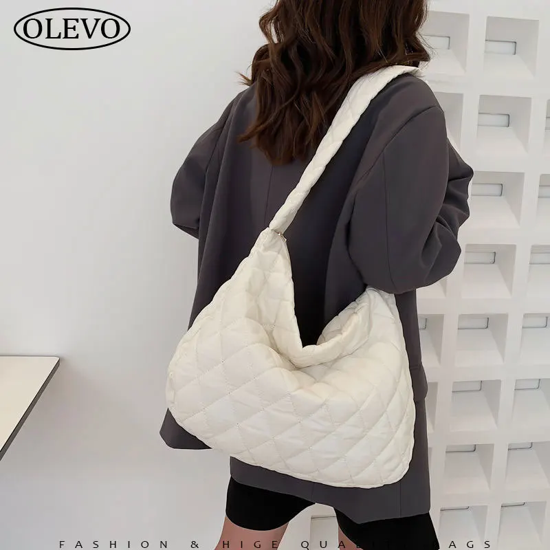 

Большая Черная Женская сумка через плечо с ромбовидной решеткой, розовые хлопковые нейлоновые сумки через плечо для женщин 2022, модный тренд