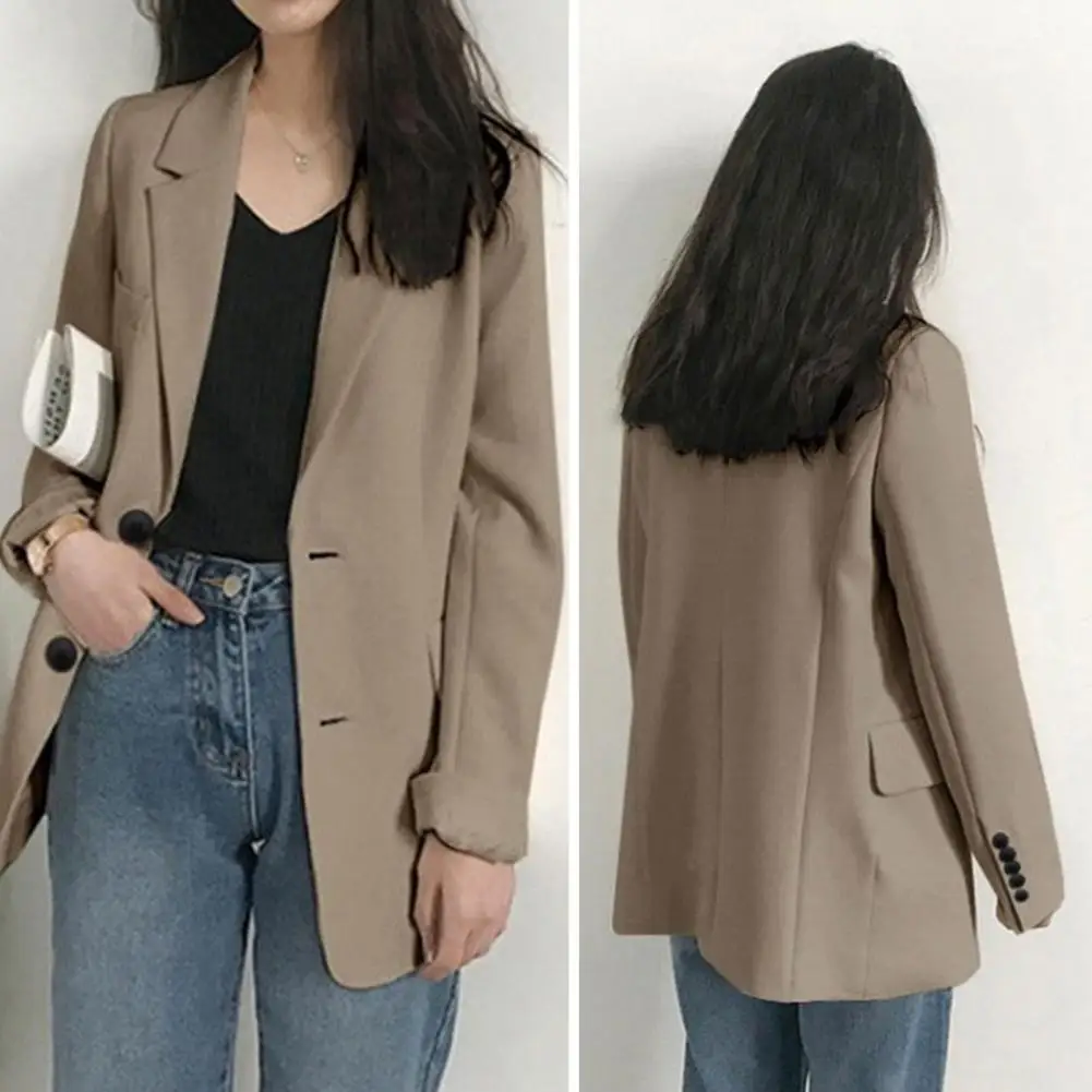 

Embroidery Sleeve Detailed Flap Pocket Elegant Blazer Beige Gray Shoulder Pad Autumn Casual Women Coat