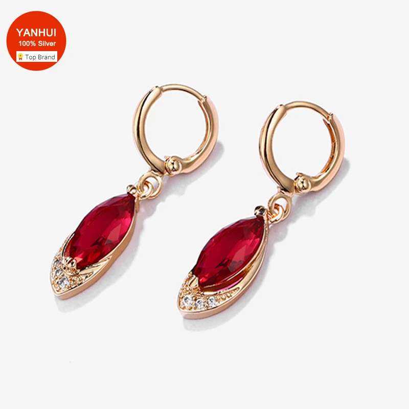 

Lab Ruby Earrings Sexy Party Queen Rose Gold Color Charming Earrings Fashion Wedding Jewelry Real Tibetan Silver Earrings