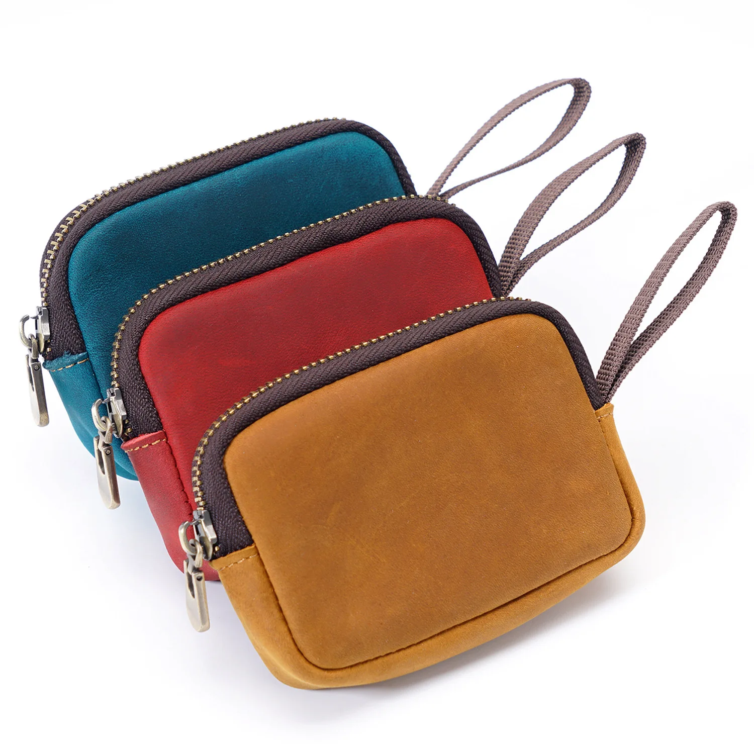 

Vintage Mini Coin Purses for Men Crazy Horse Leather Luxury Men Small ID Credit Card Wallets Casual Zipper Money Bag Short Purse
