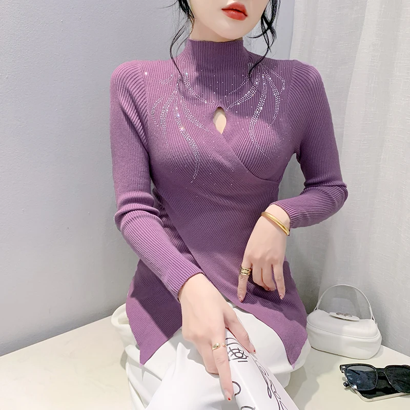 2024 новинка европейская одежда осень зима вязаный свитер сексуальный макет шеи