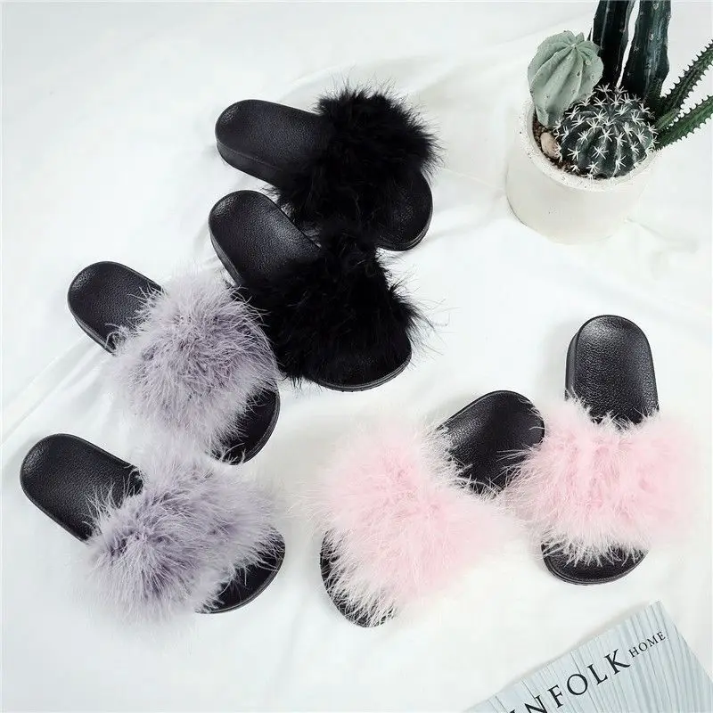 

SANDALS COMFY FLAT WOMENS SHOES LADIES SLIPPERS FUR FLUFFY SLIDERS