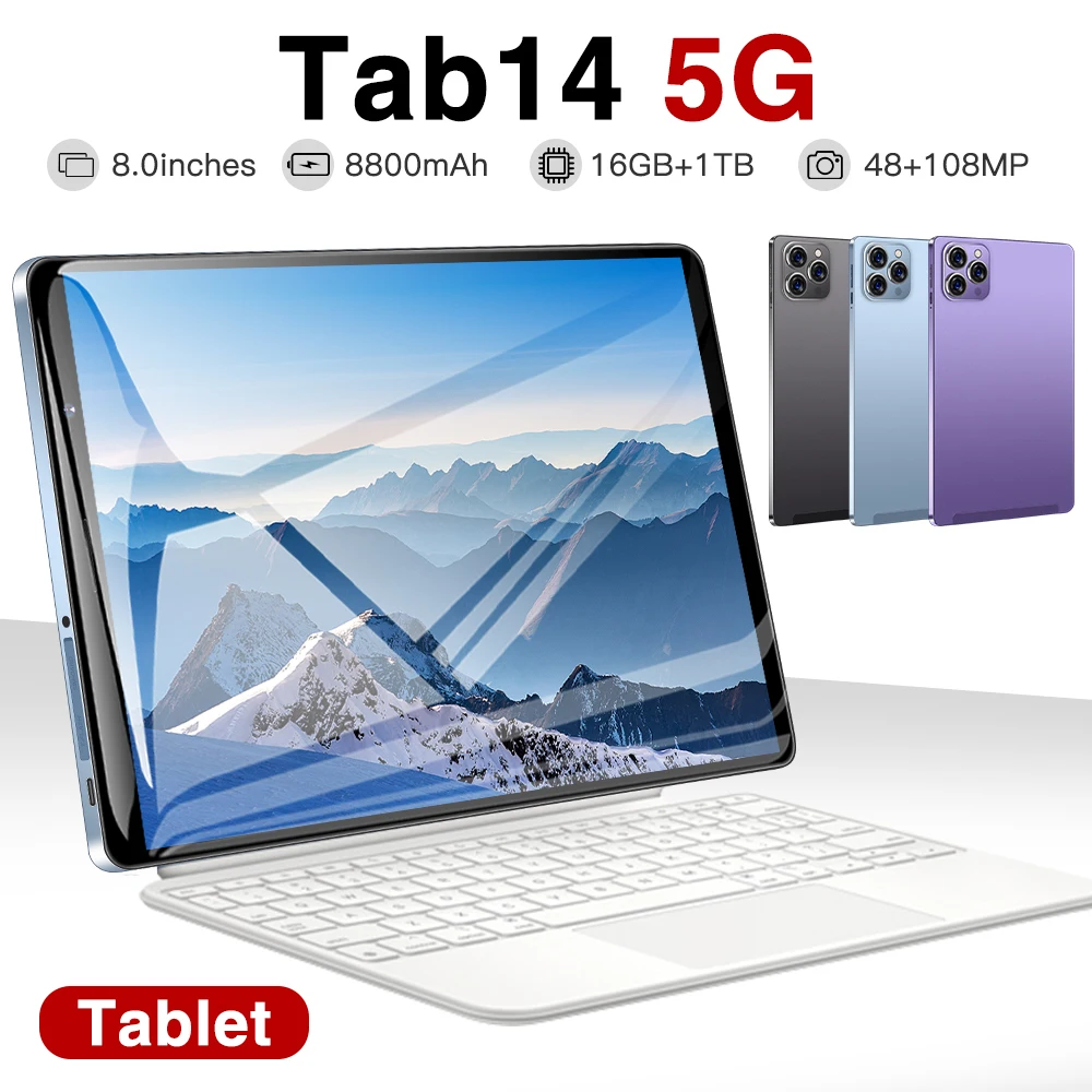 

Брендовый Оригинальный планшет 8 дюймов TAB14 5G Android 12 16 ГБ + 1T 8800 мАч 48 + 108 МП с клавиатурой Bluetooth Wi-Fi телефонные звонки глобальная версия