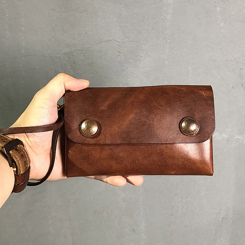 AETOO  New handmade leather long wallet soft leather wallet retro old snap button hand wallet large capacity