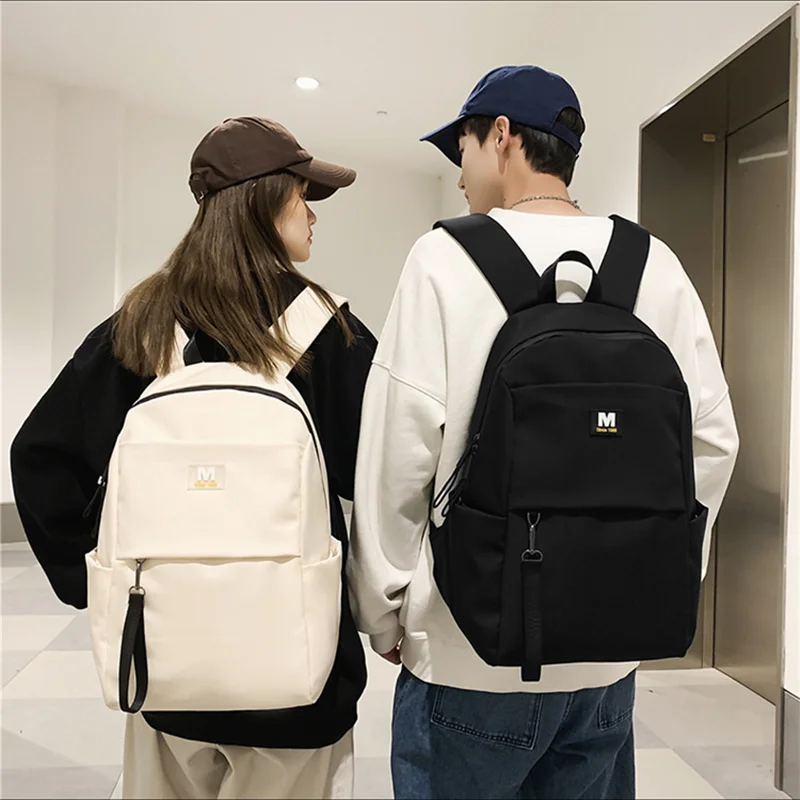 

Вместительный нейлоновый рюкзак для женщин, модная крутая школьная сумка для колледжа, простые черные и белые сумки на плечо, студенческий ...