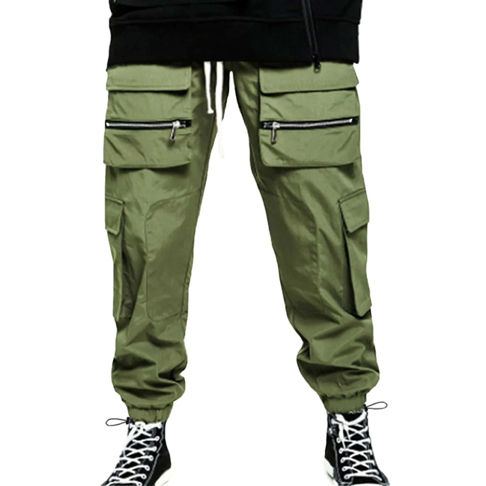 

Men’S Cargo Pants Drawstring Overalls Joggers Casual Sports Tactical Work Multi-Pocket Fashion Camouflage Outdoor Long Trousers