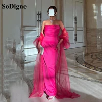 sodigne elegant peach pink satin evening dresses with coat long strapless simple prom gown formal occasion dress
