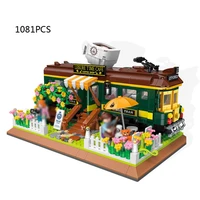 creative street view train cafe mini block coffee house assemble model figures building bricks toys collection for kids gifts