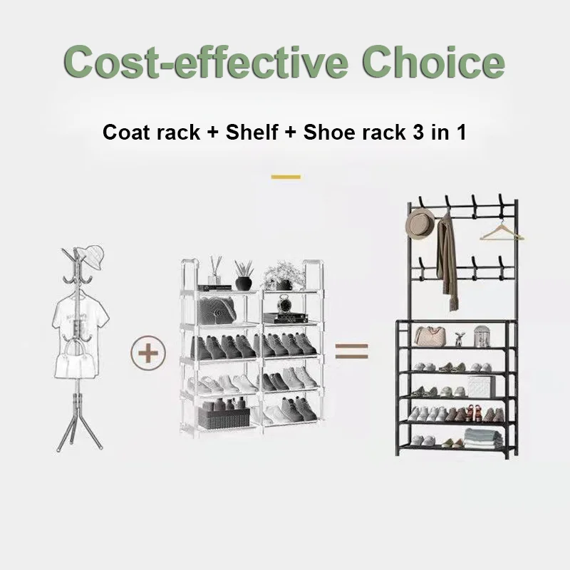 

Simple Entryway Integrated Shoe Rack Coat Hat Racks 3/4/5 Layer Home Bedroom Strong Load-bearing Storage Hanger Shoe Cabinet Bag