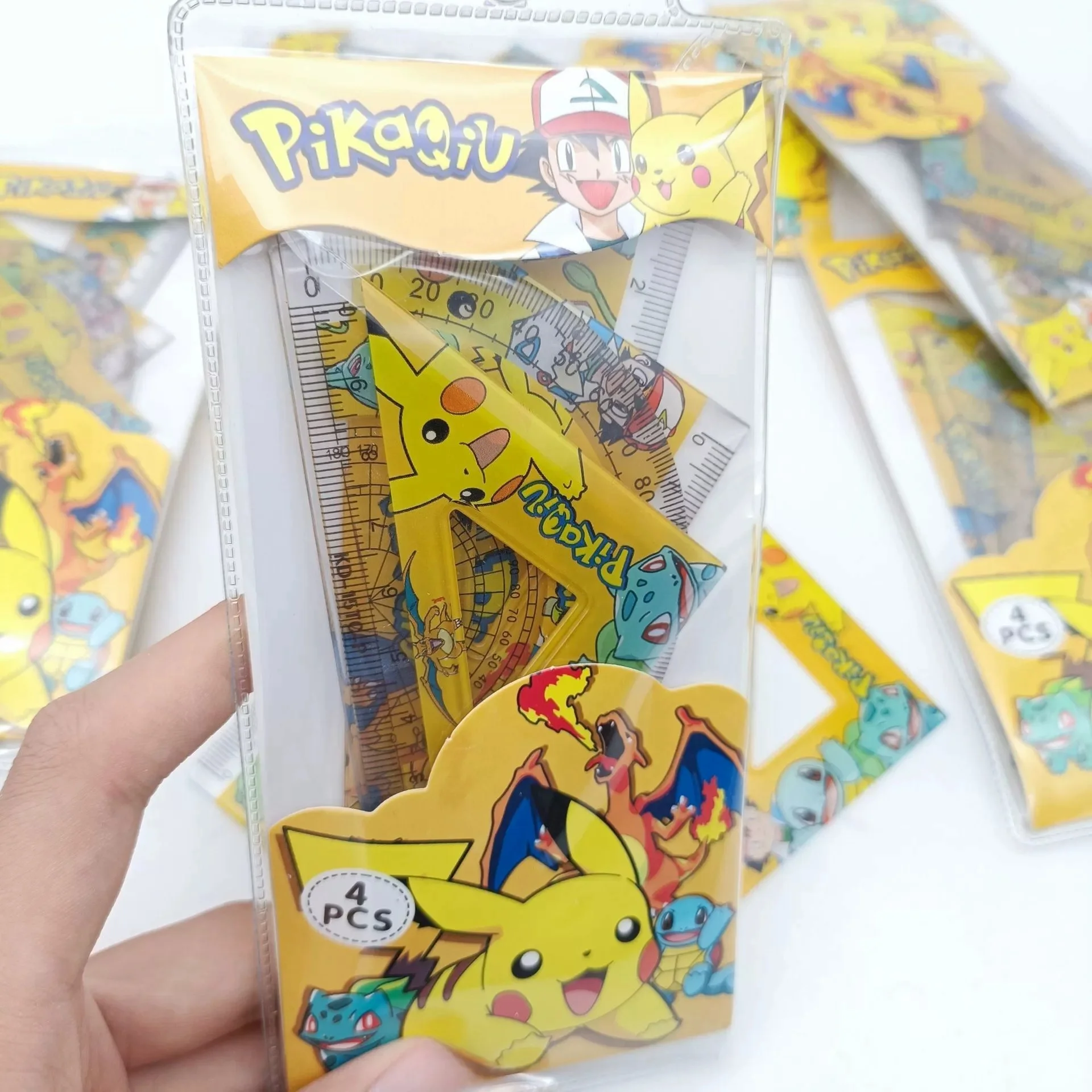 1/4 шт. аниме Покемон Пикачу линейка канцелярские наборы треугольная транспортир