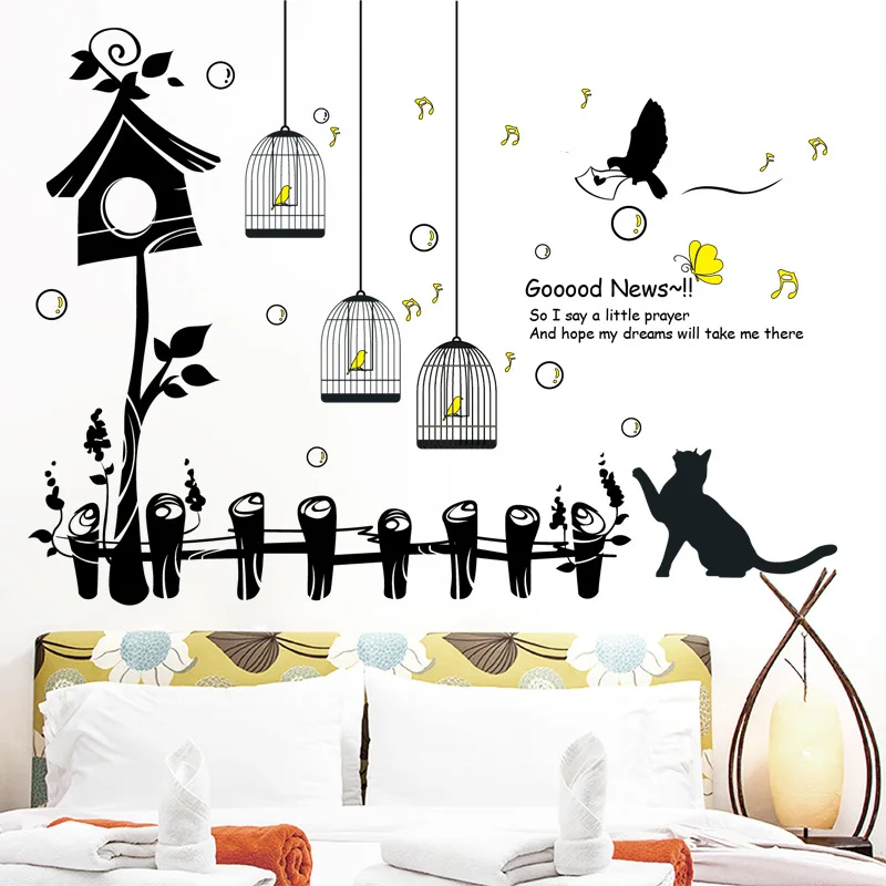

Happy Bird Cage Factory Direct Sales Living Room Bedroom Removable Background Wall Decoration Painting Wall Decal