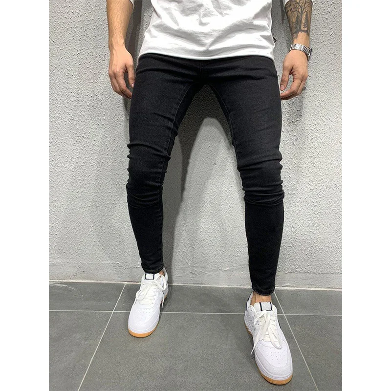 Men's Stretch Skinny Jeans Classic Four Colors Full Length Pencil Pants Solid Color Streetwear Men Trousers